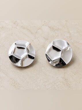 Vintage Round Textured Dome Earrings - Silver Tone